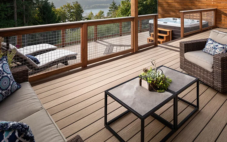 Composite deck with hot tub