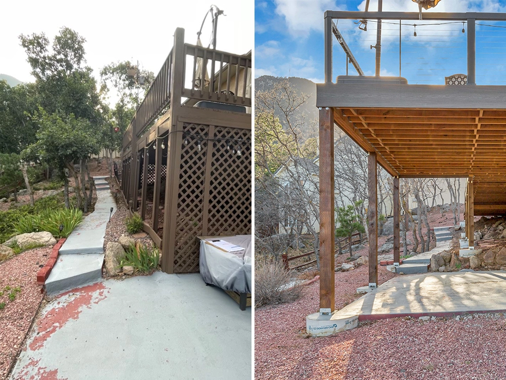 Before and after deck and patio transformation.