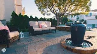 paver patio with water fountain