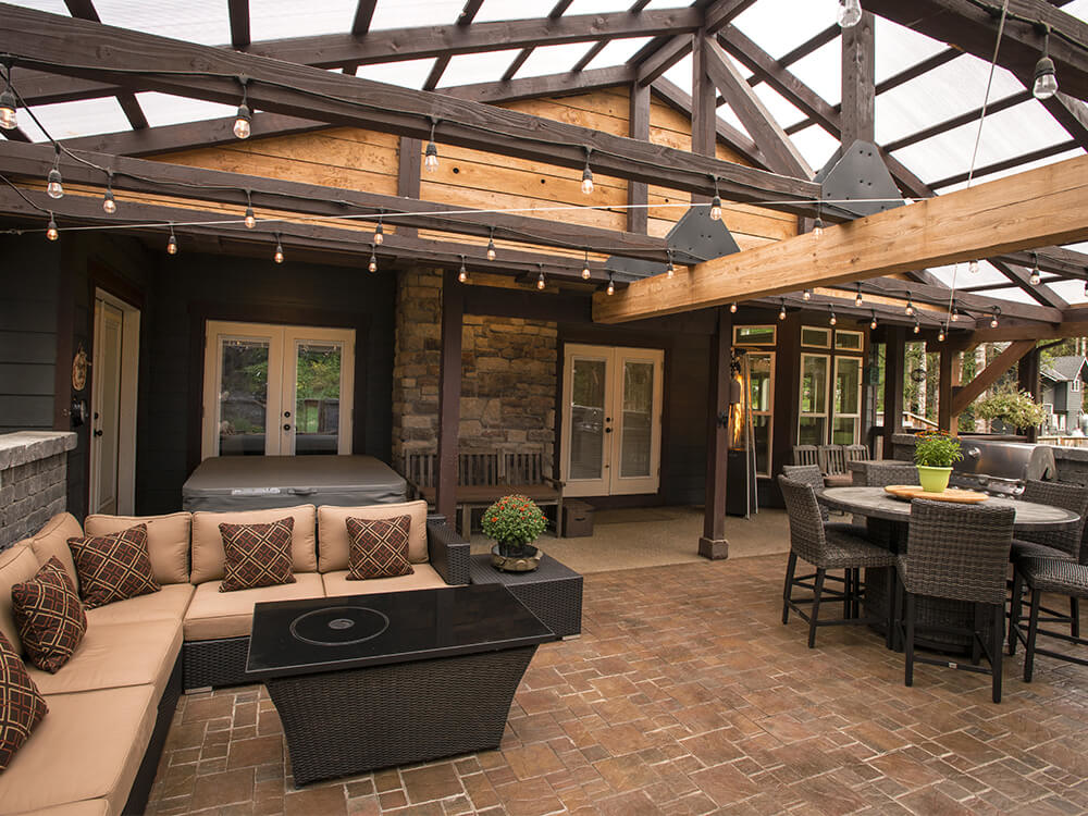 Patio with outdoor kitchen made of paving stones installed by System Pavers in Seattle