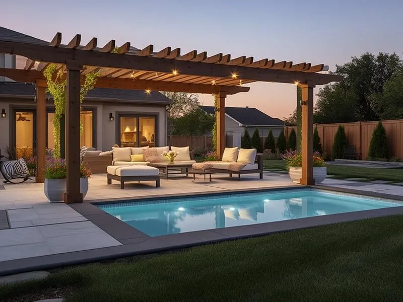 yard with pergola and pool