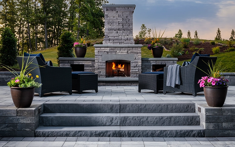 Backyard fireplace with steps