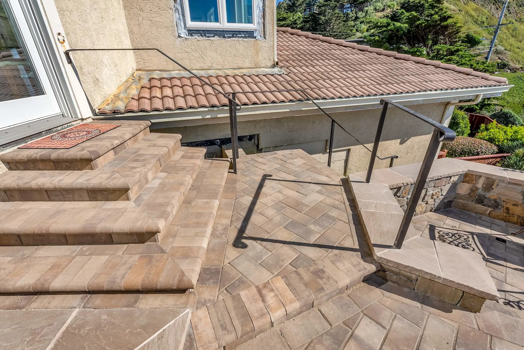 Seaside California Paving Stone Stairs or Staircase with Railing