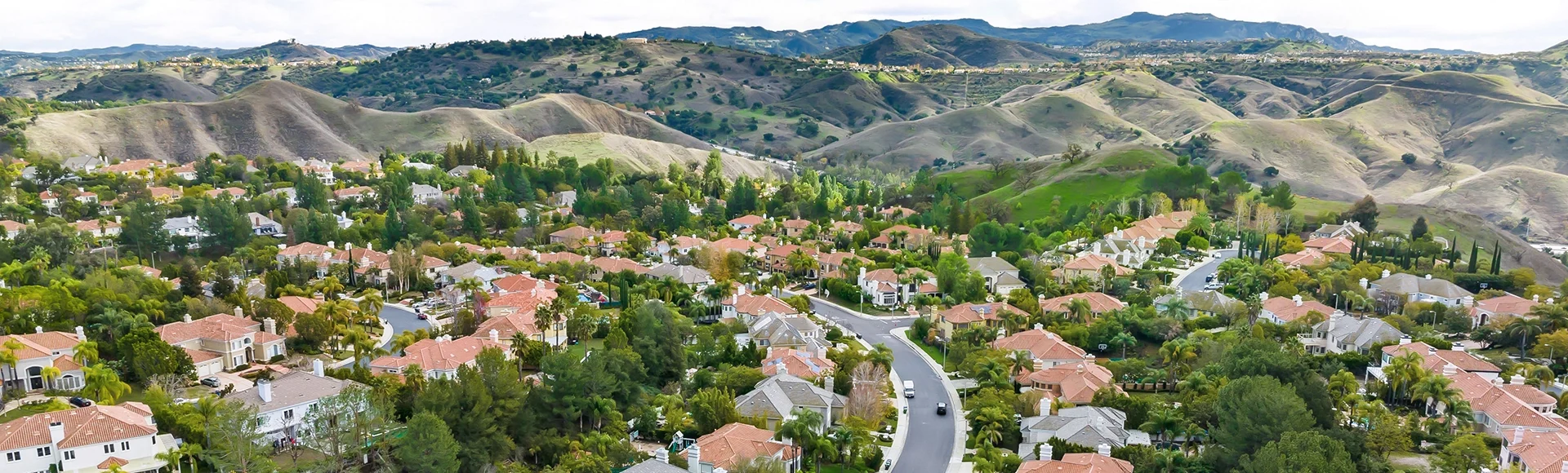 Aerial exterior shot of a luxury home in Calabasas, California.