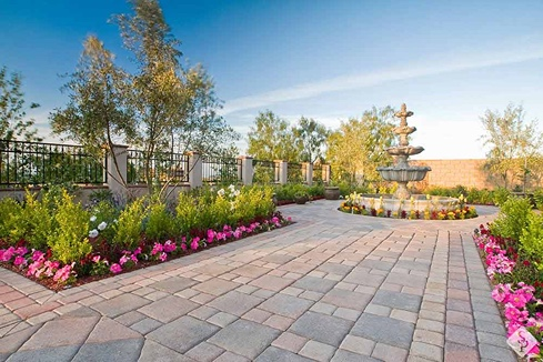 paver patio with fountain