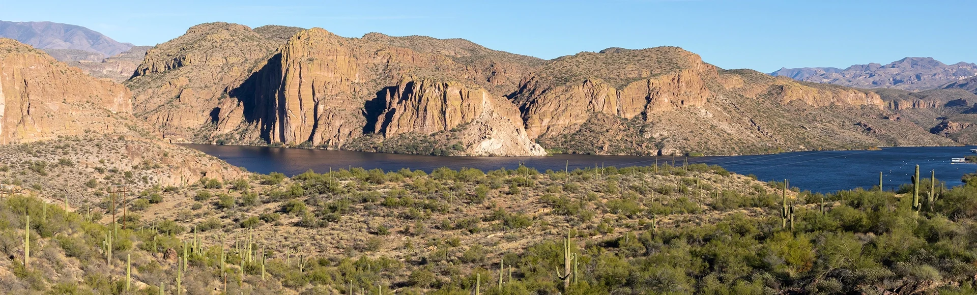 Canyon Lake, Reservoirs Formed by Damming of Salt River in US, Arizona, Salt River Project. Landscape, Superstition Wilderness Area, Apache Trail, Tonto National Forest, Maricopa County