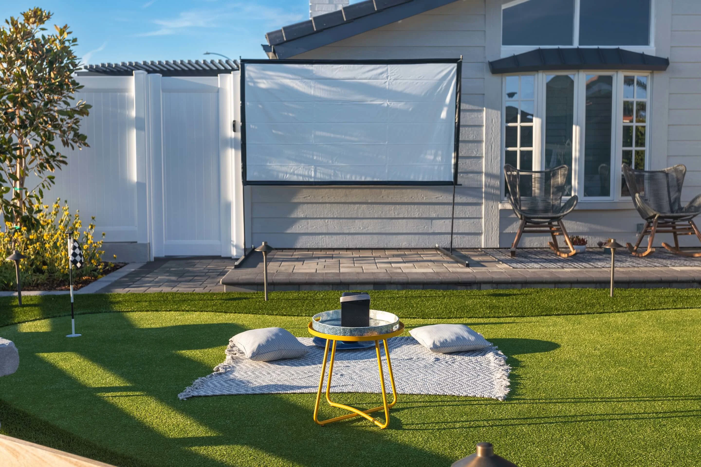 Southern California Front Yard Remodel with Outdoor Movie Screen