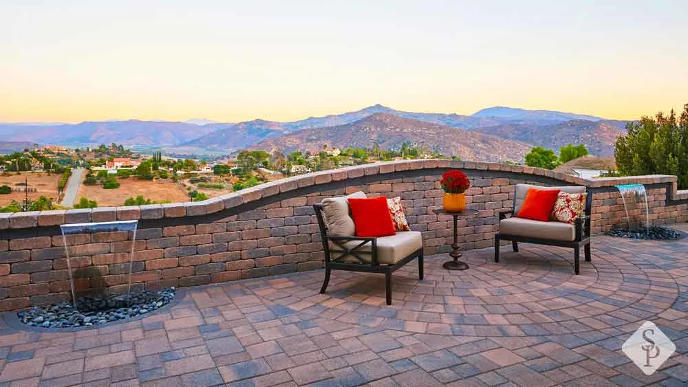 paver patio with waterfall