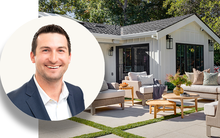 Headshot of Sales Manager Alec Hoernig in front of a beautiful California Patio. 