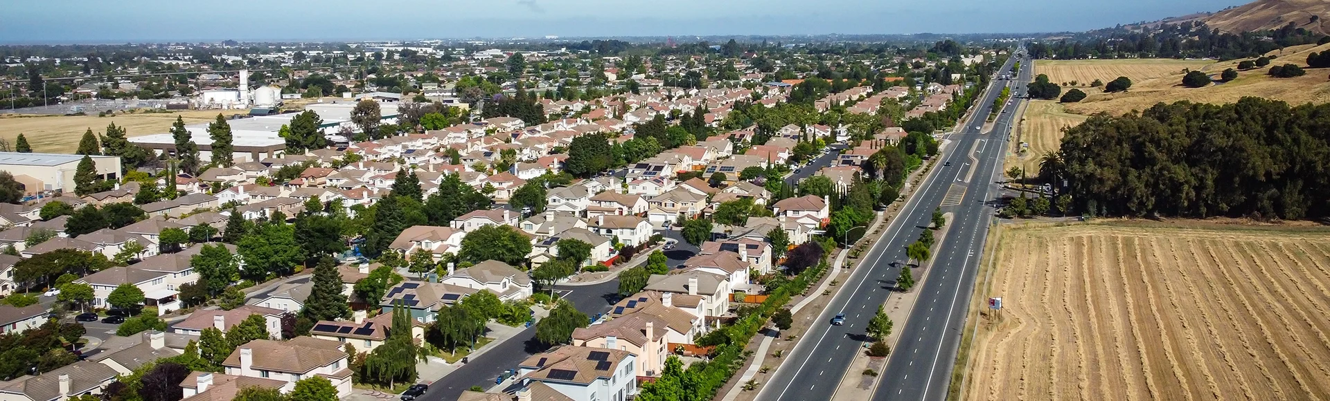 Aerial image looking north along Mission Boulevard, State Highway 238 in Union City, California.