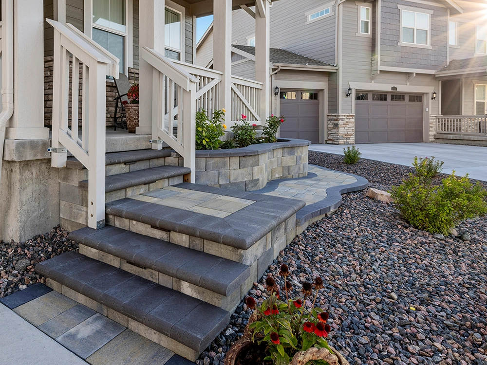Front paving stone steps in Colorado. 
