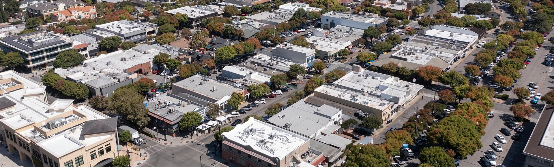 Daytime view of the historic downtown urban core of Los Altos, California, USA.