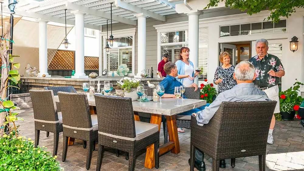 family under pergola