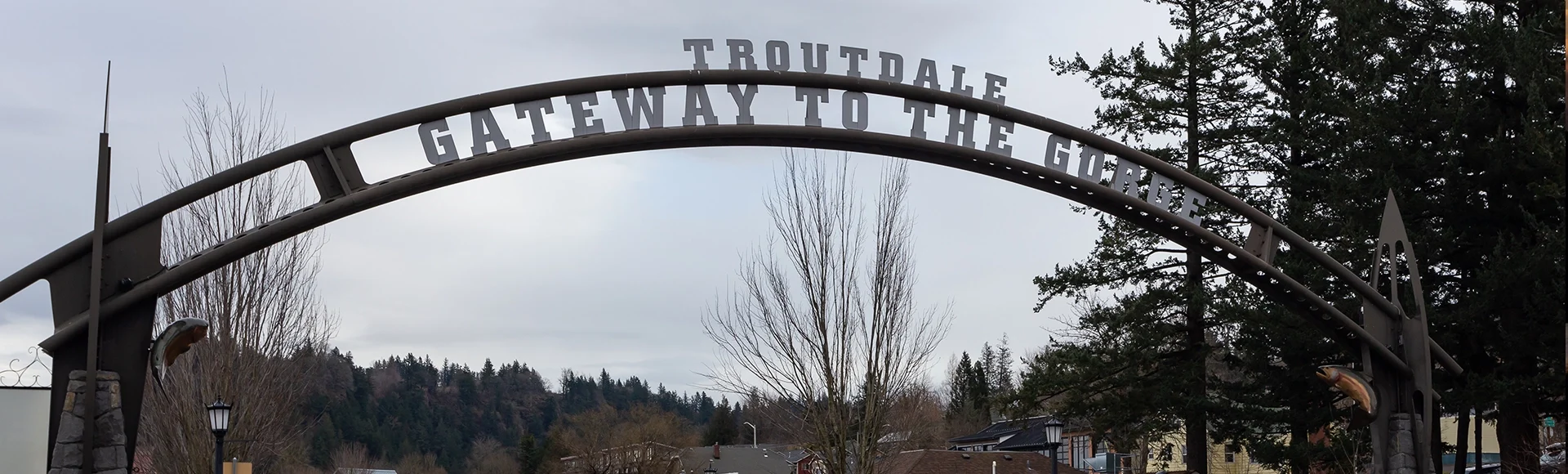 Troutdale. Gateway to the Gorge. Road sign in Troutdale, Oregon