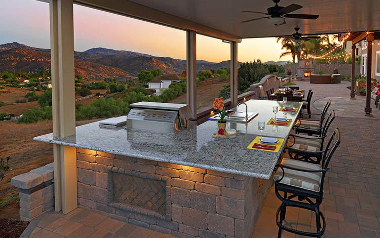 Outdoor kitchen with a mountain view