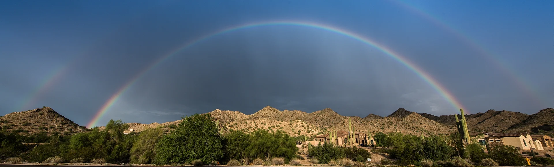 Double rainbow over desert in Queen Creek Arizona