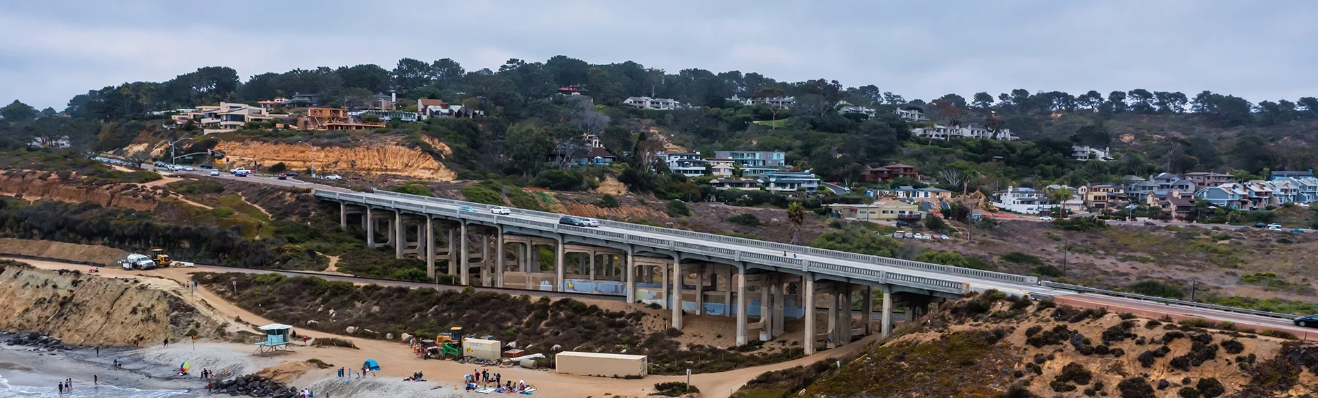 Beautiful aerial view of Torrey Pines State Beach and Del Mar Homes