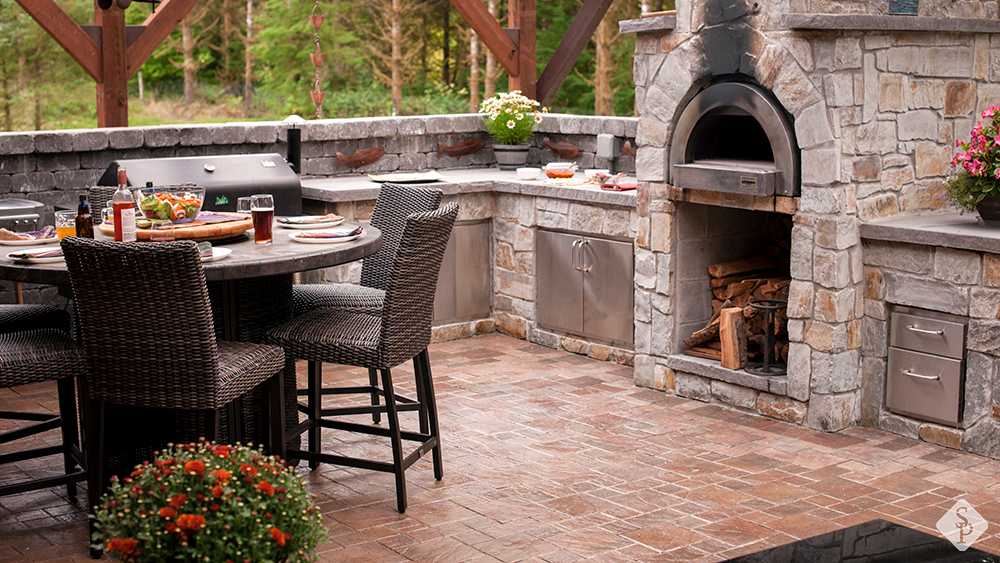 built in pizza oven on patio