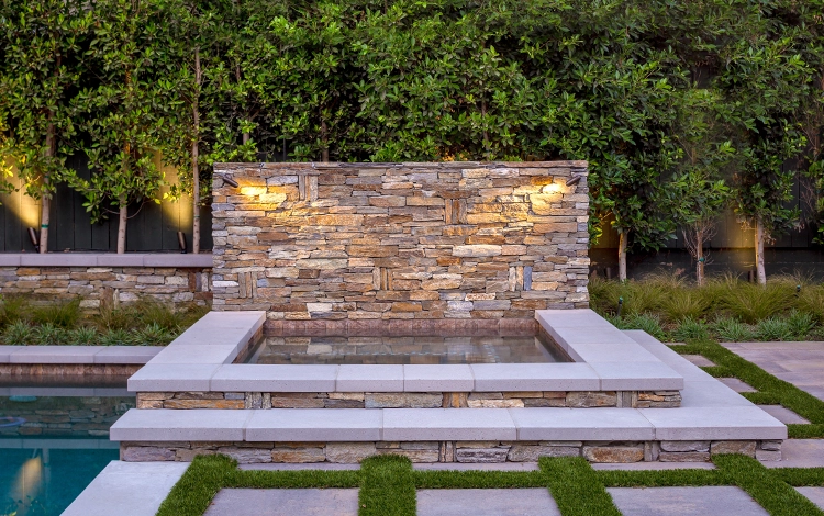 Stone water feature built by System Pavers