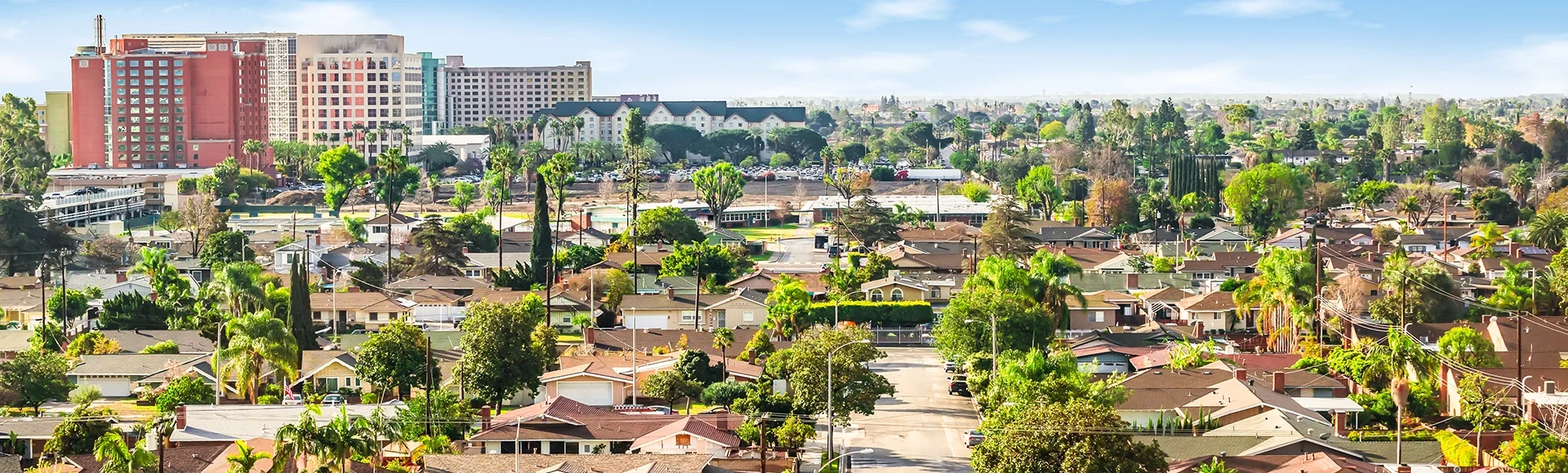 Panoramic view of a neighborhood in Anaheim, Orange County, California