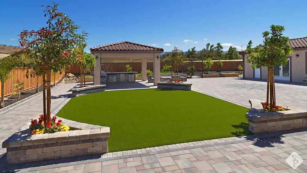 yard with pavers and turf