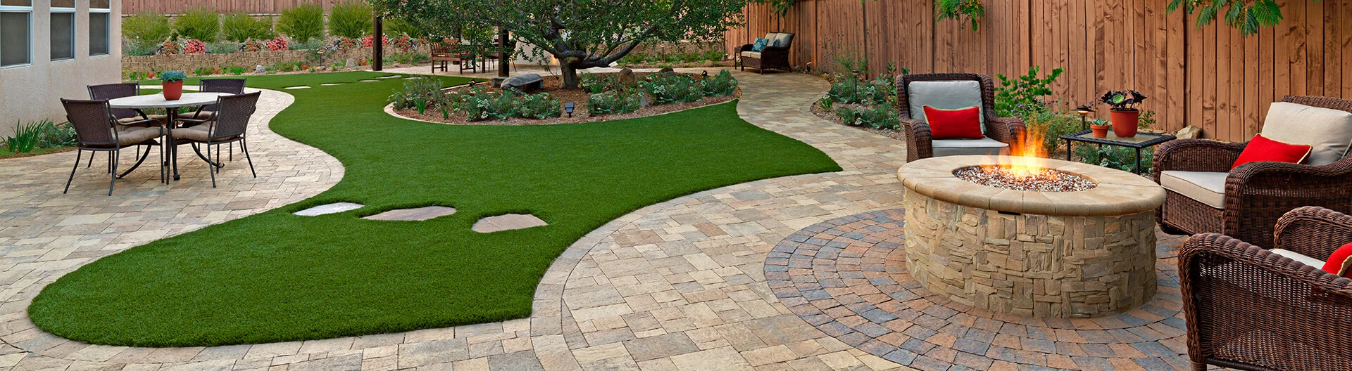 Fire pit, pavers, turf