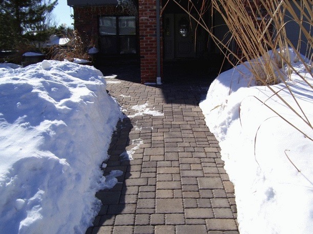 paver walkway in snow