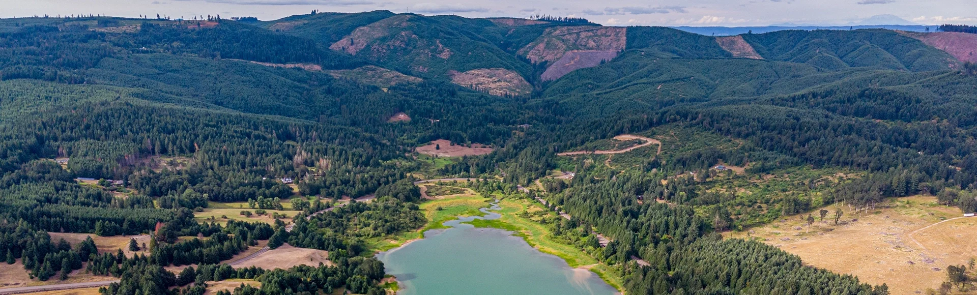 Aerial view at Henry Hagg Lake - artificial lake in Washington County, northwest Oregon