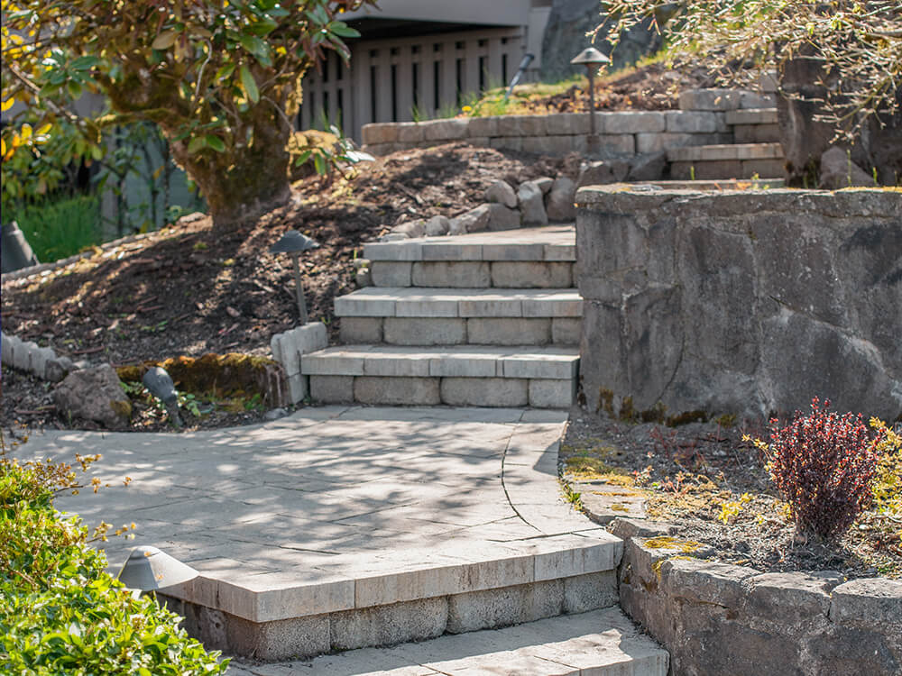 Stone stairs installed in a Portland backyard