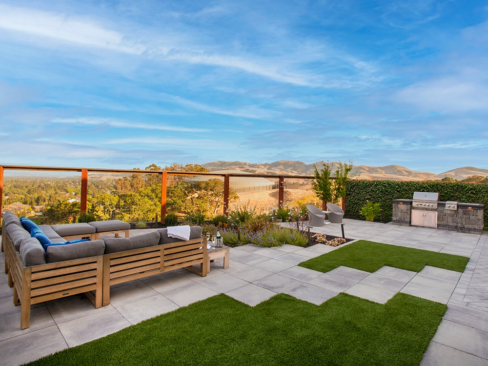 Incredible yard in Northern California with paving stone design and built-in BBQ