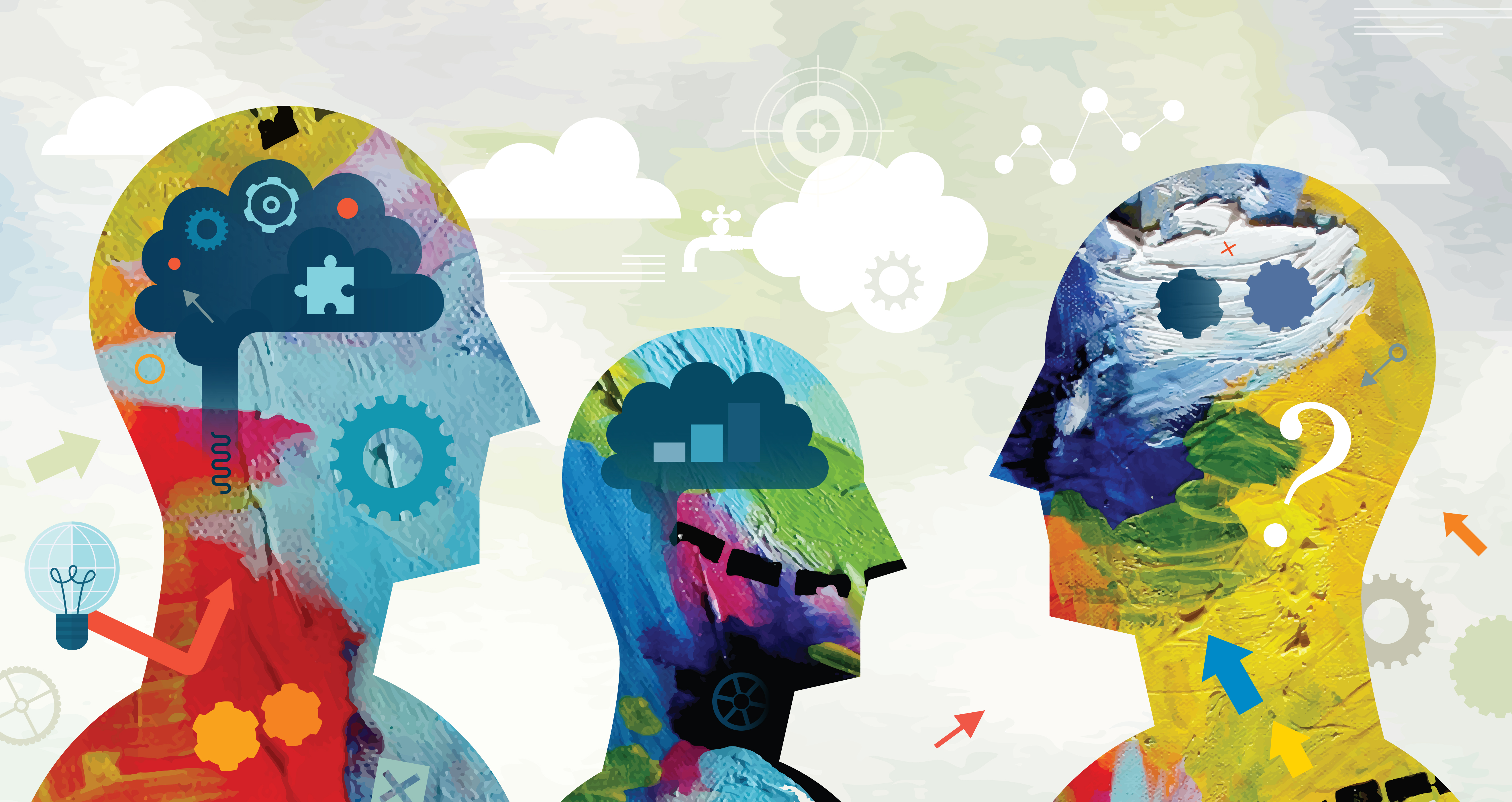 интересы личности. самосознание иллюстрация. человек мечтает. мужчина и женщина туристы. беседа двух людей.