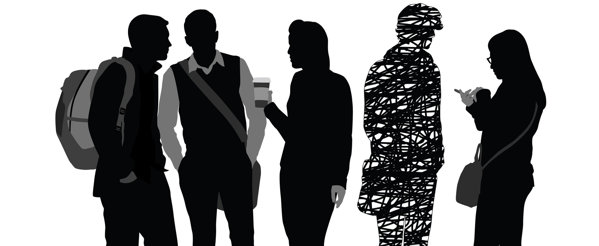 students standing in line clipart black