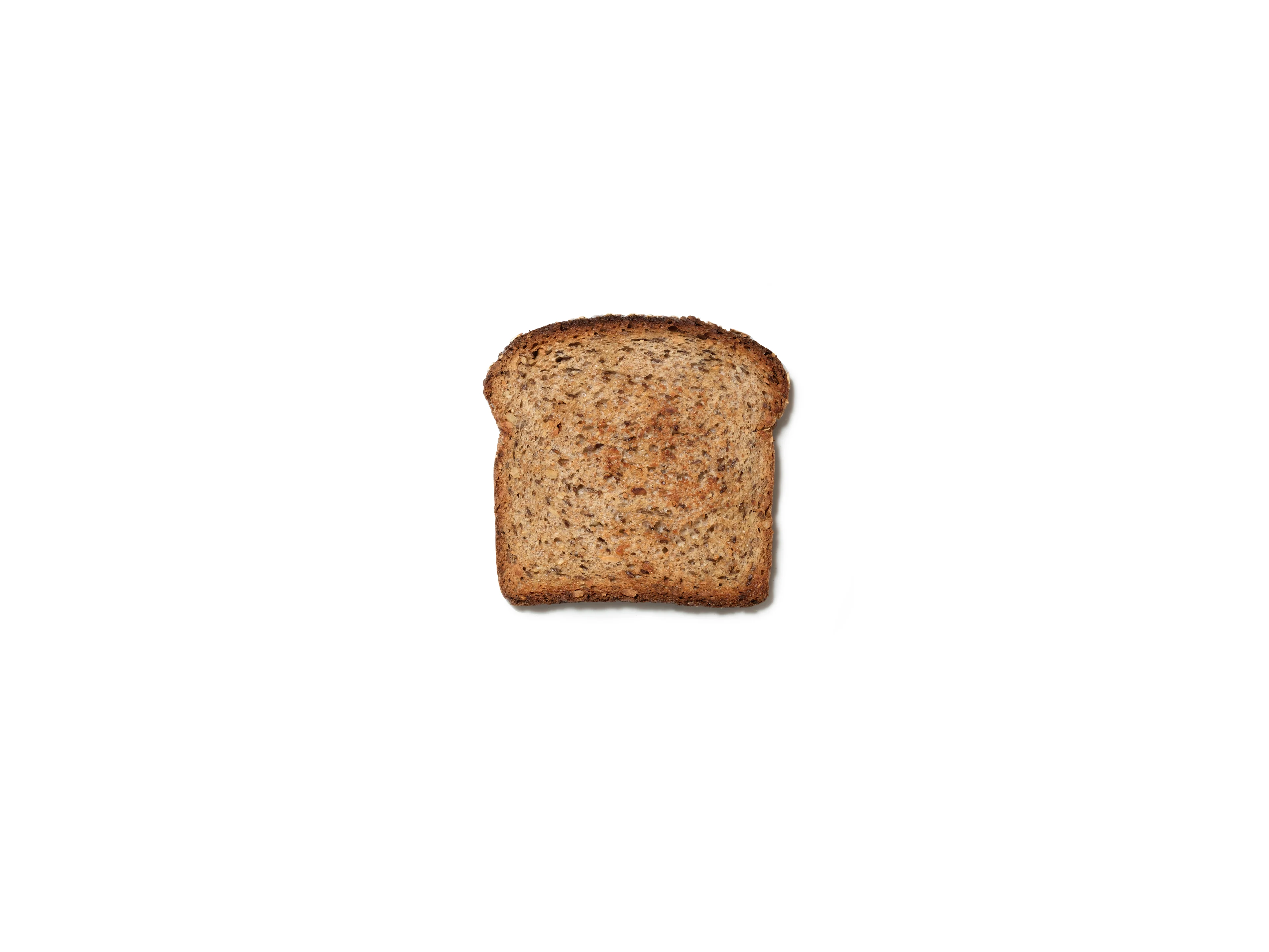 Eine getoastete Scheibe Urdinkeltoastbrot.
