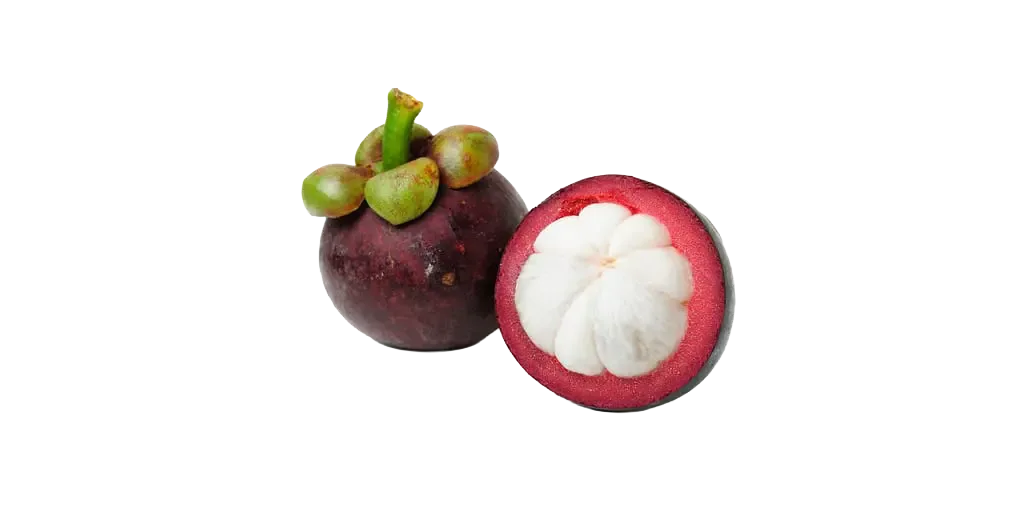 eine Mangostane und eine halbierte Mangostane