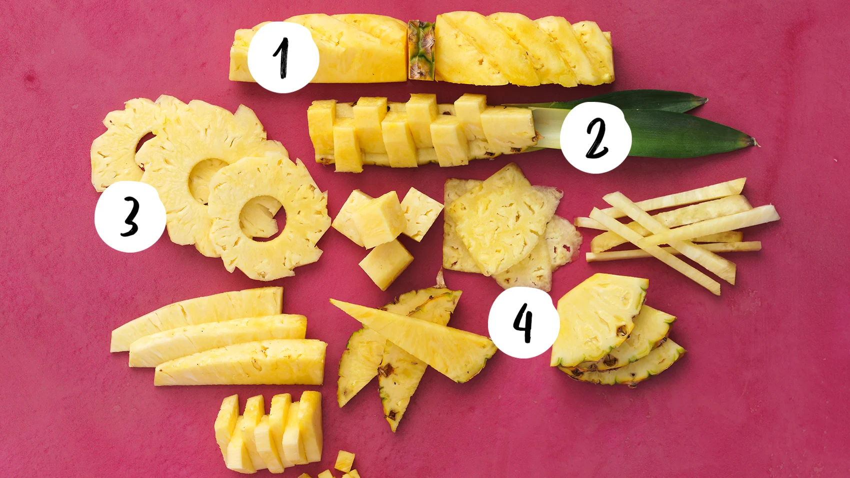 Schnitttechniken Ananas mit Nummerierung
