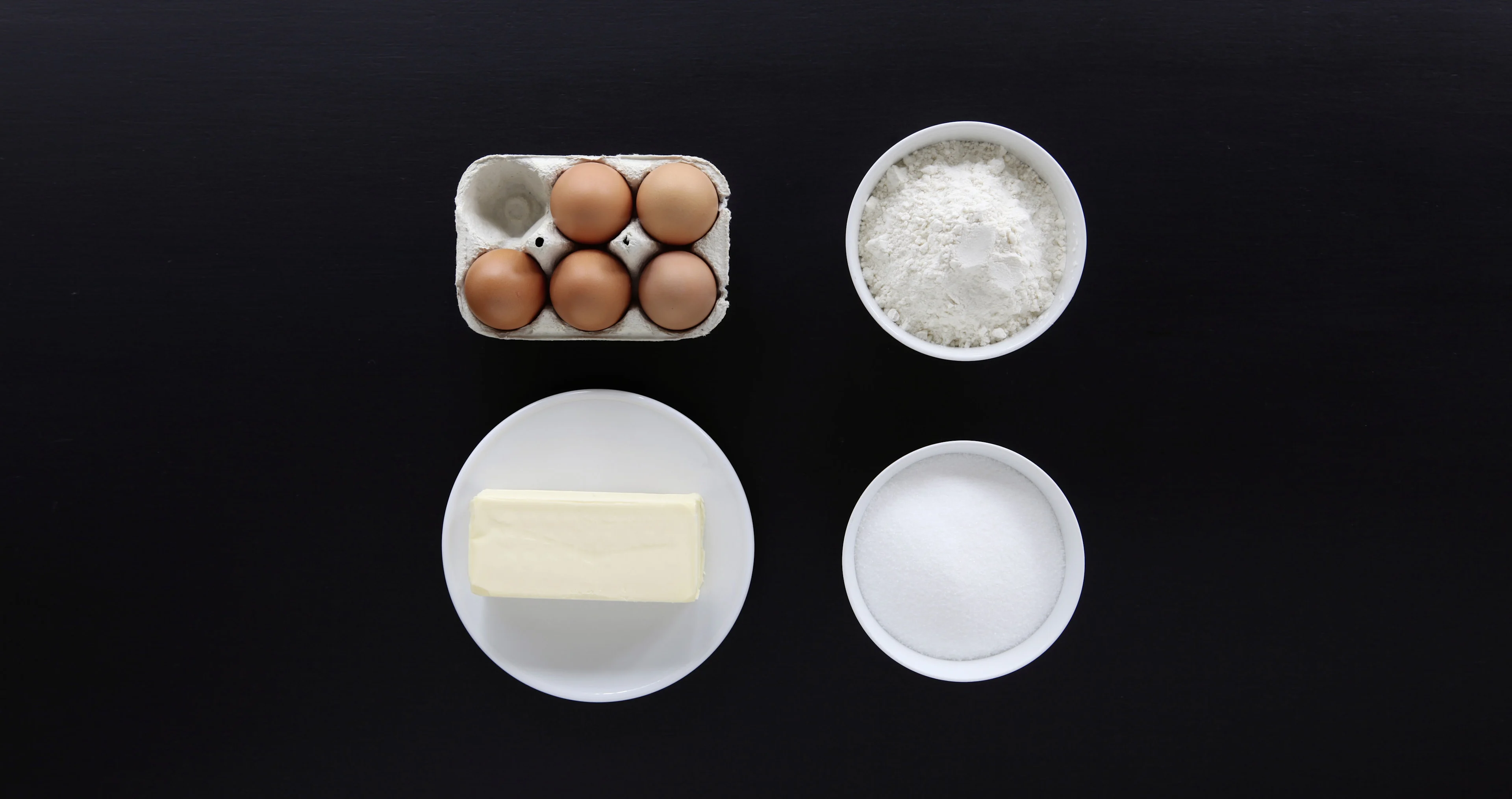Butter, Zucker, Eier, Mehl