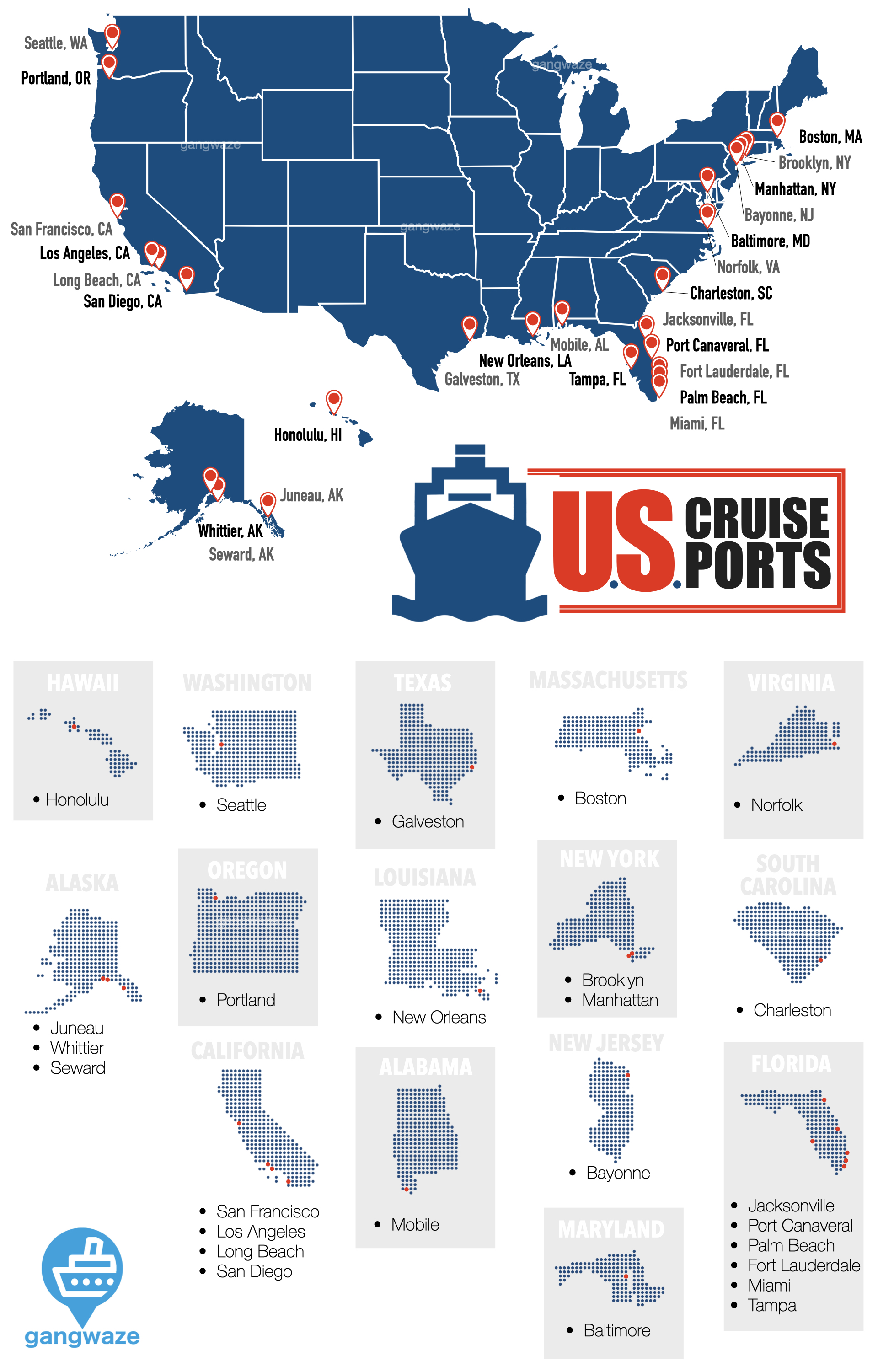 Cruise Ship Ports Us Departures Full Port List Map 2021