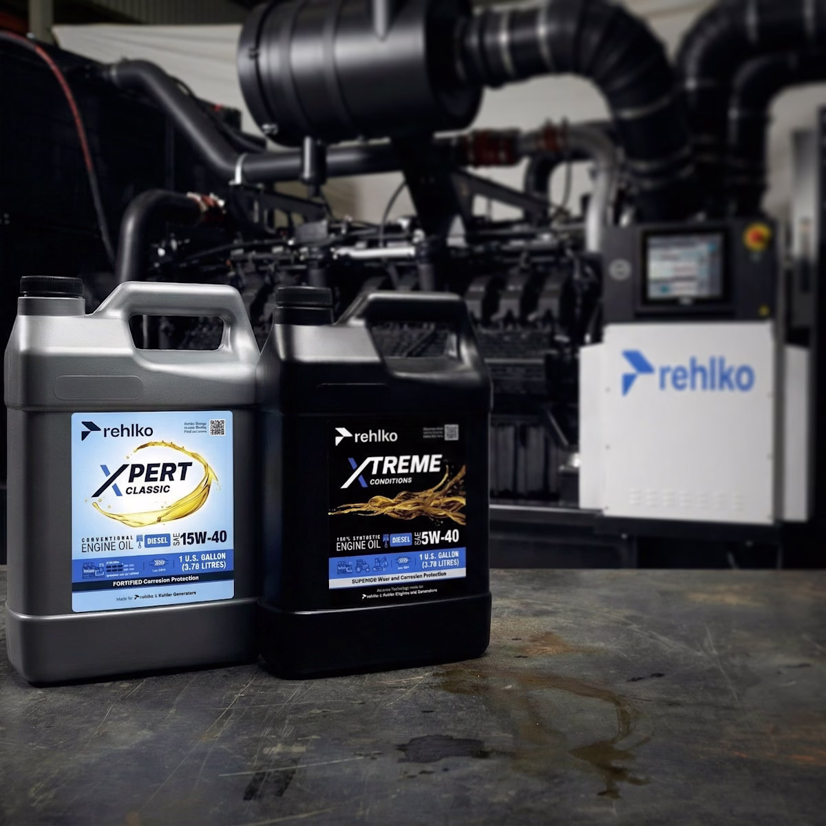 Two bottles of oil for diesel generator in situ.