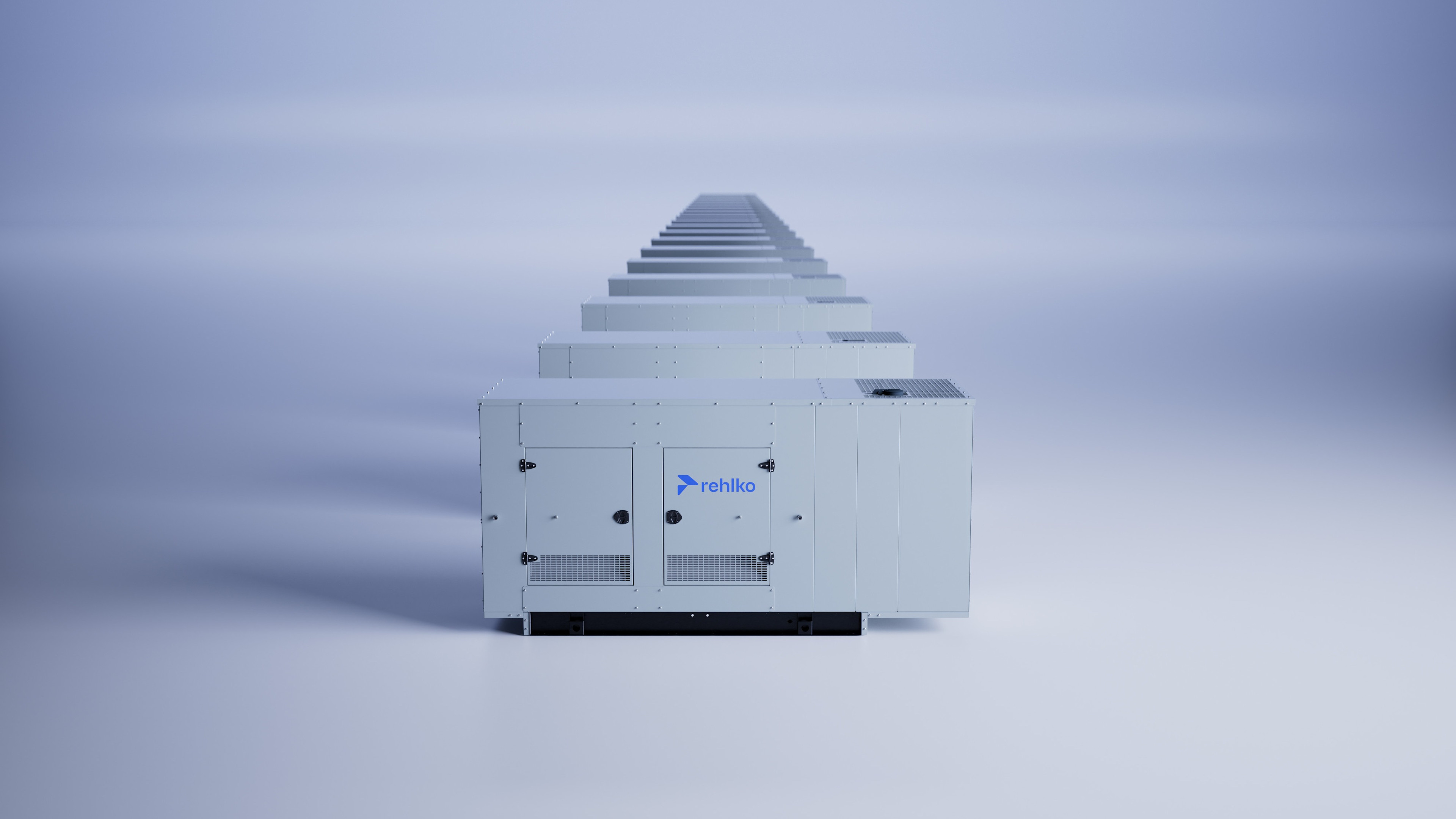 Line of Rehlko new KD Series Generators in a Light Blue Background