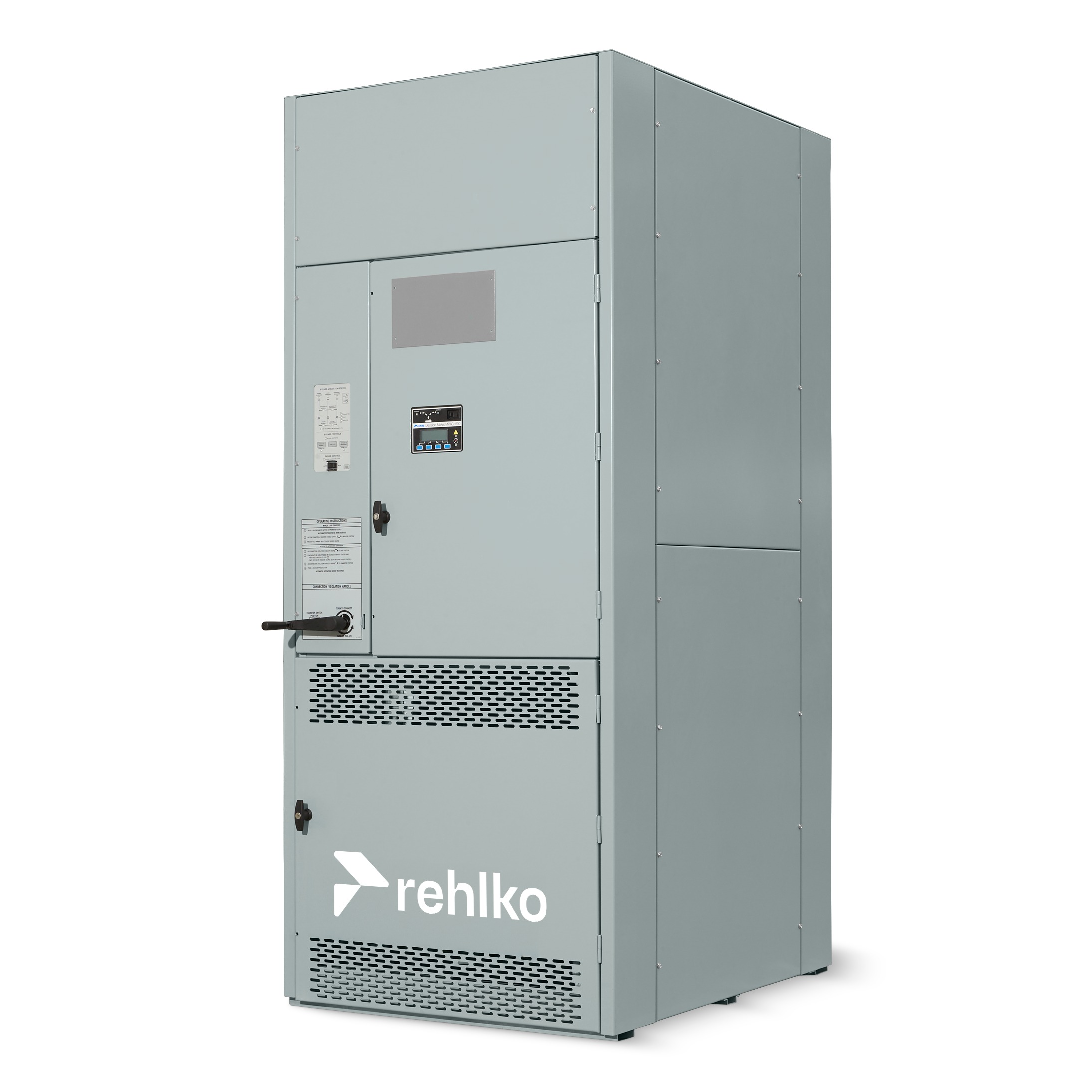 Transfer Switch KAP with closed doors, displaying the Rehlko logo, on a white background.