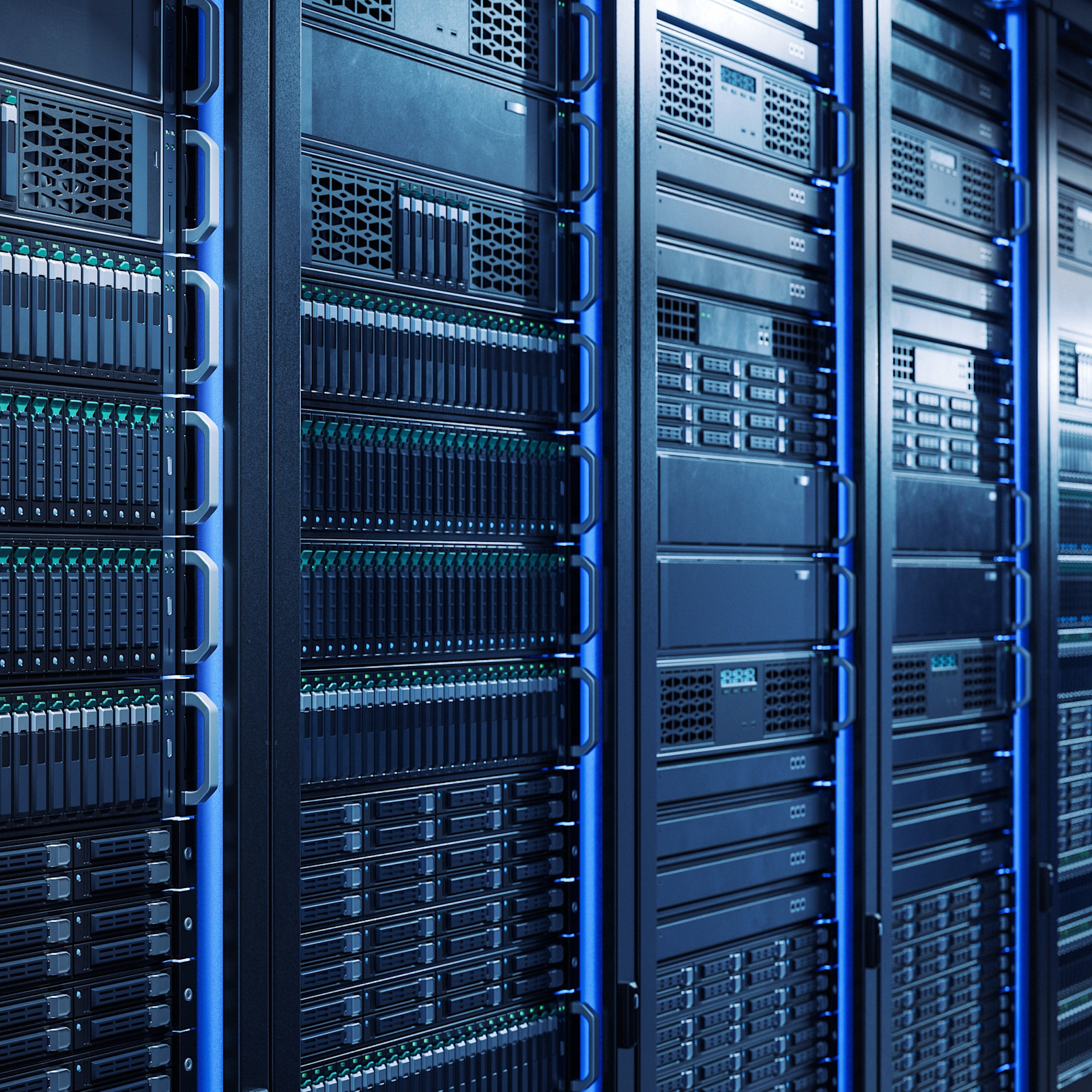 Energy Hub - Close up image of servers in the slots of a data center rack enclosure - 1 x 1