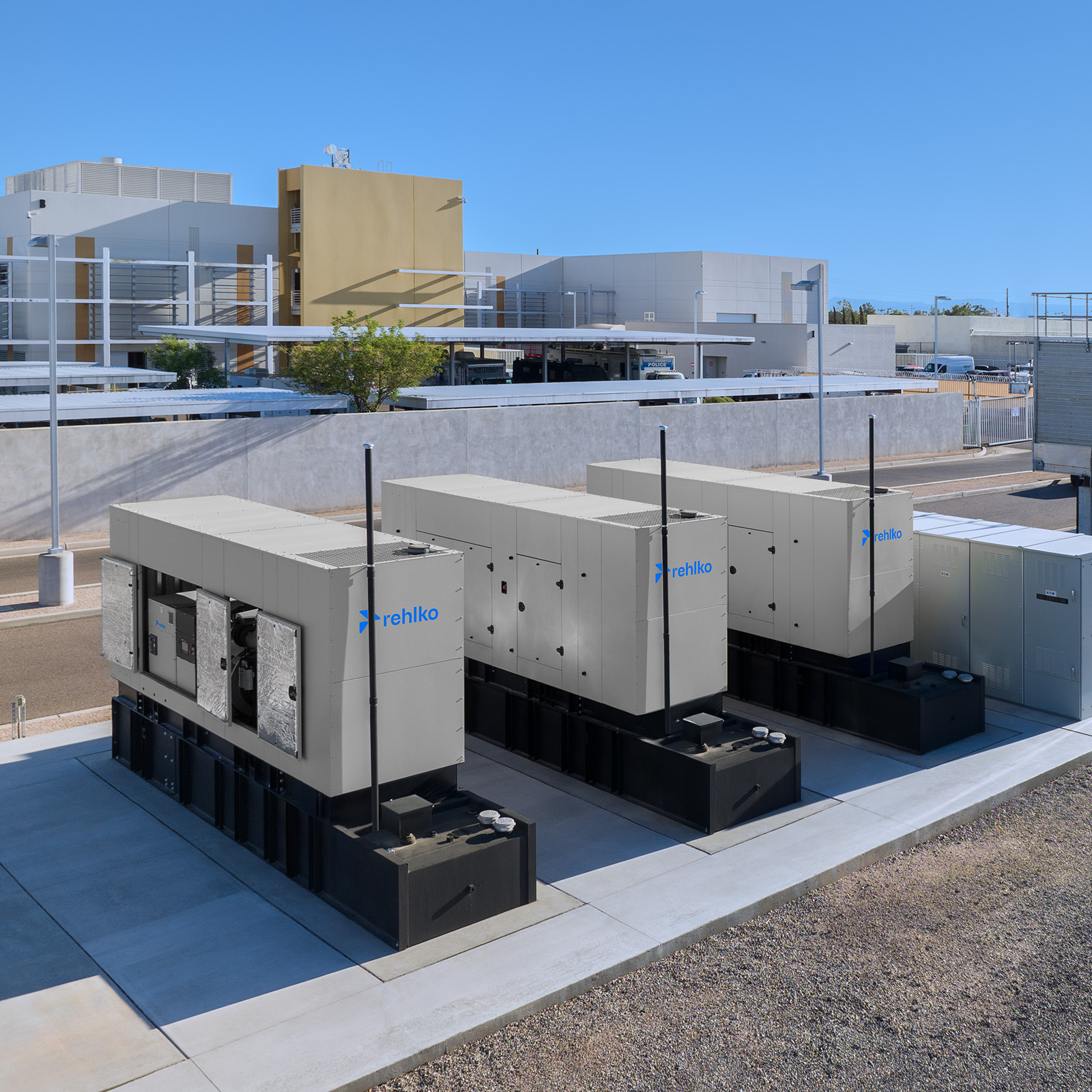 Rehlko industrial generators shown outside