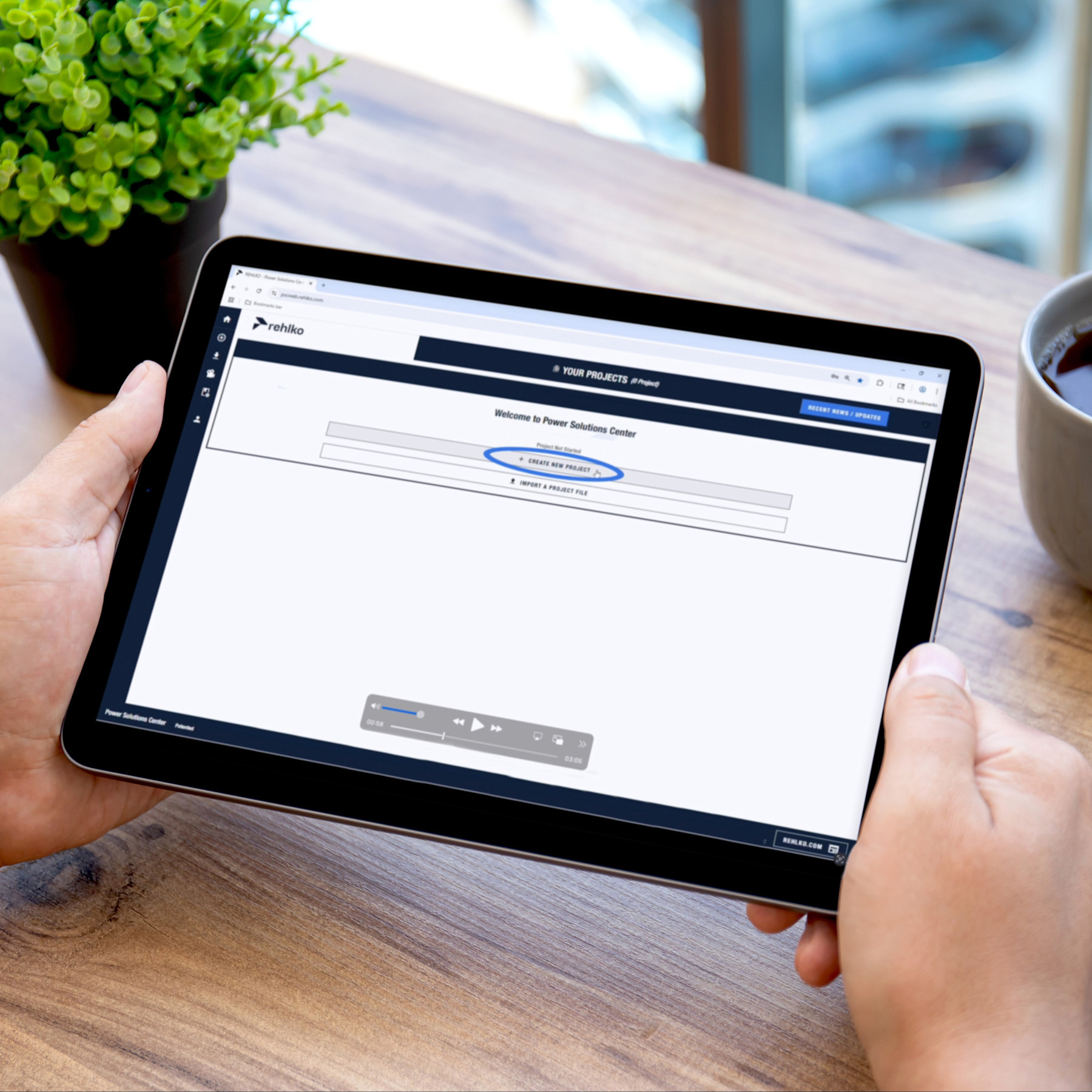 Zoom in of an ipad screen with Rehlko Power Solutions Center sizing program.