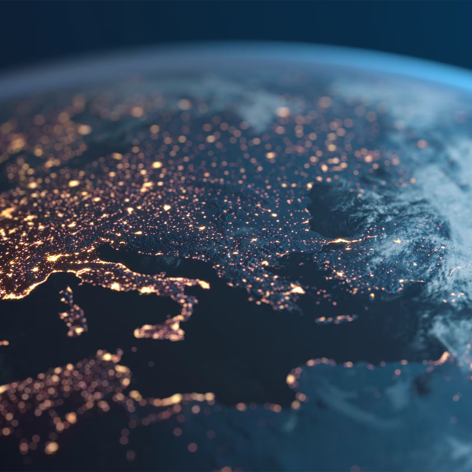 Globe map of Europe at night time viewed from space