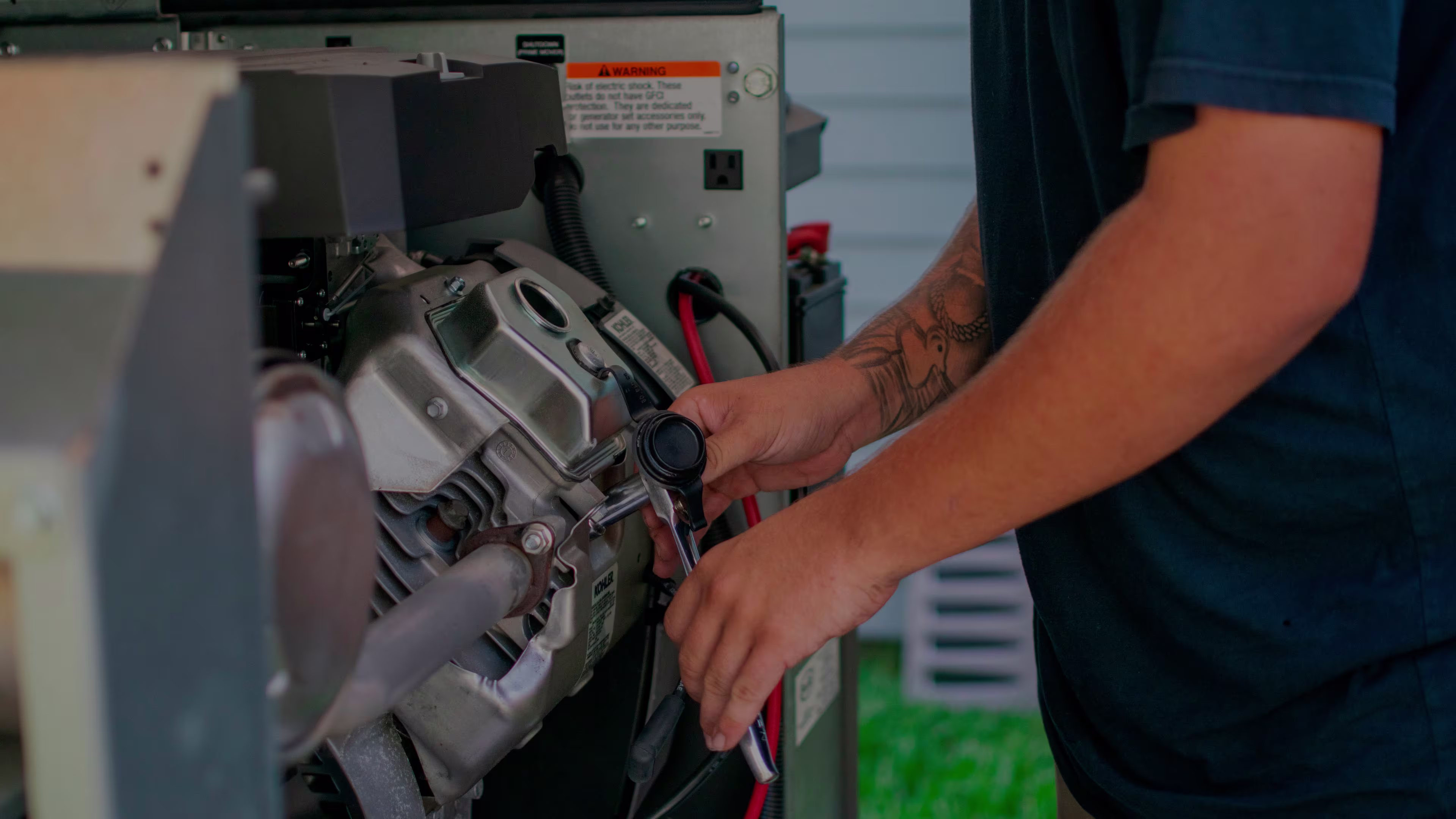 Technician man performing maintenance on a commercial engine