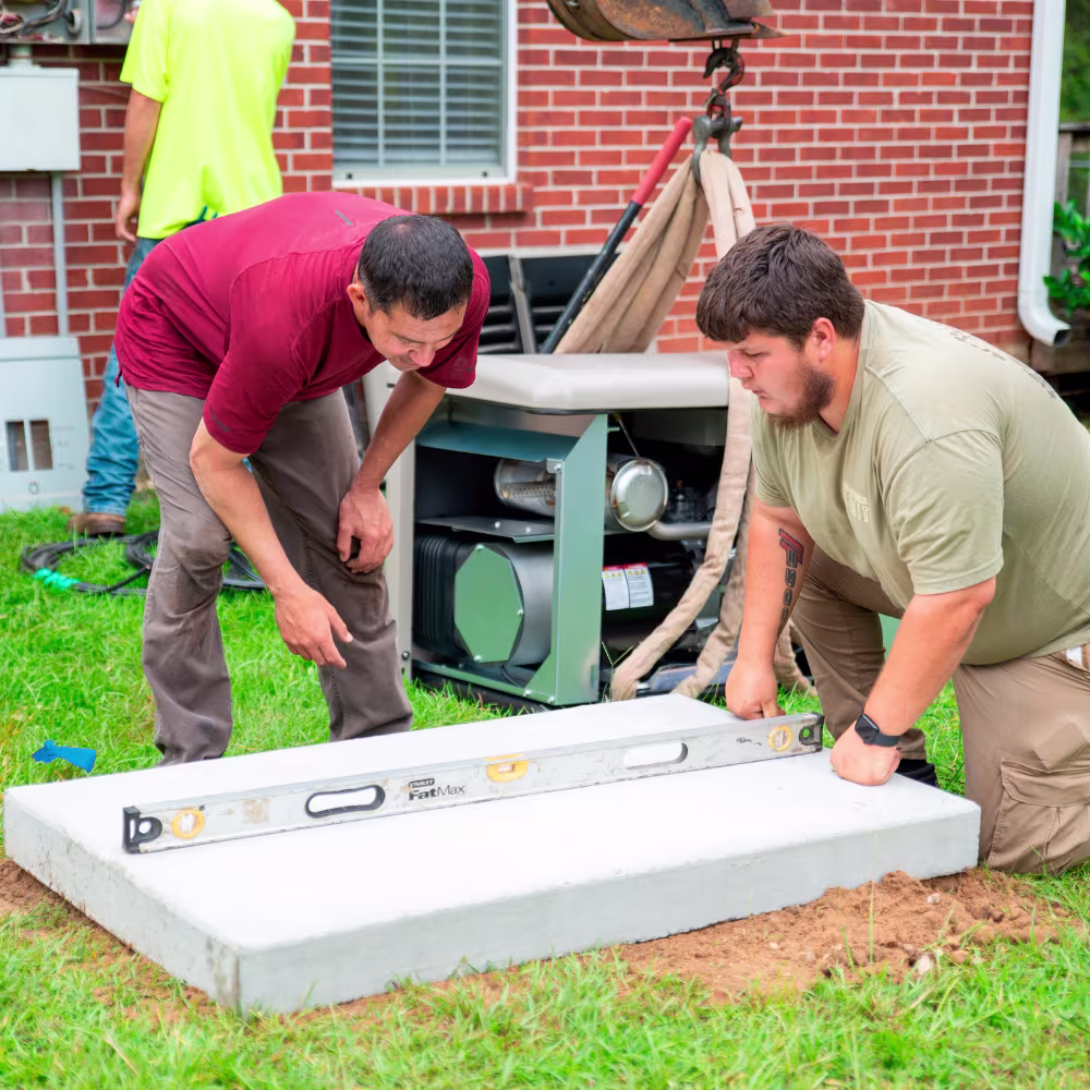 Two men preparing a generator instalation