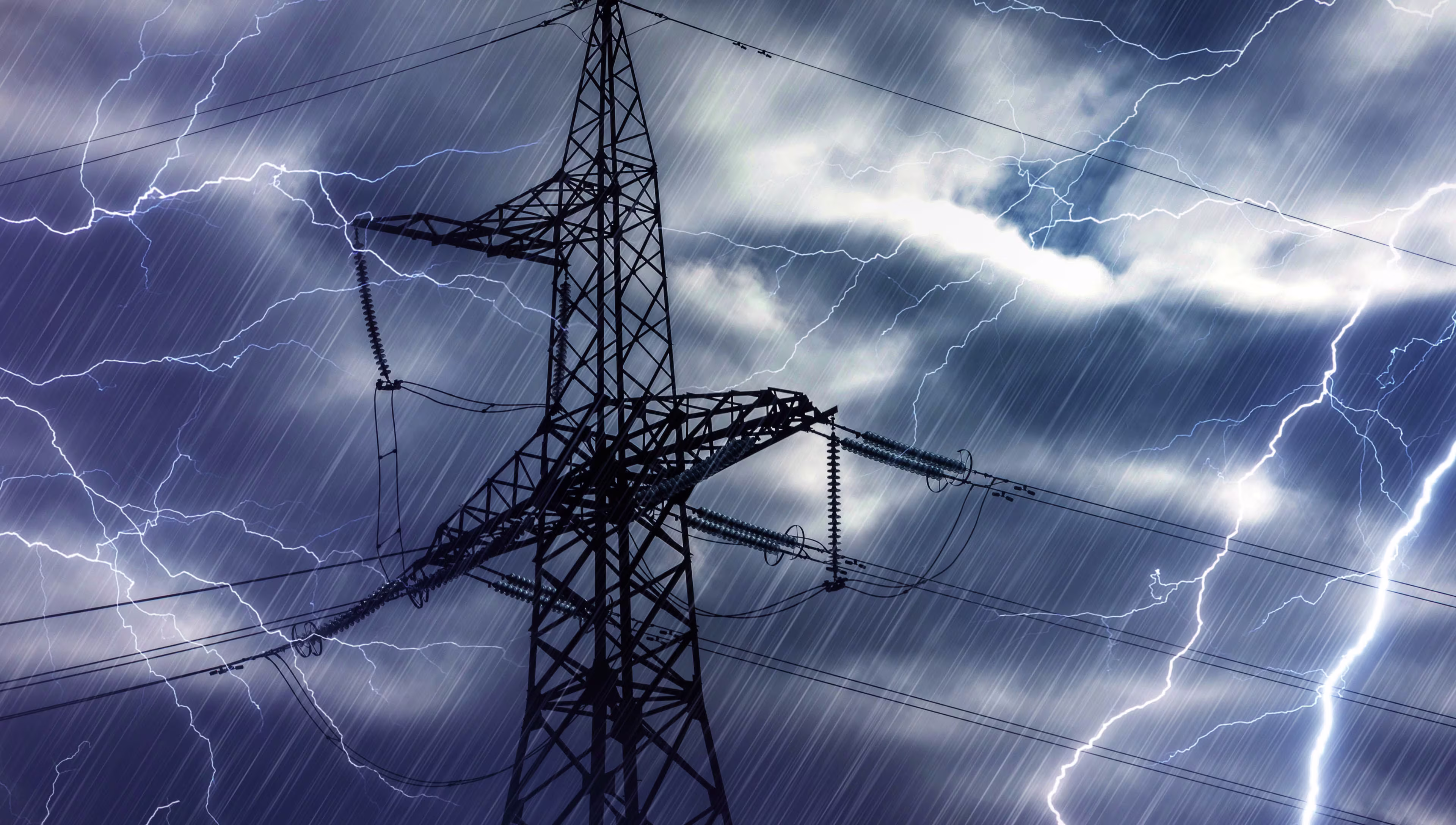 High voltage tower and lightning