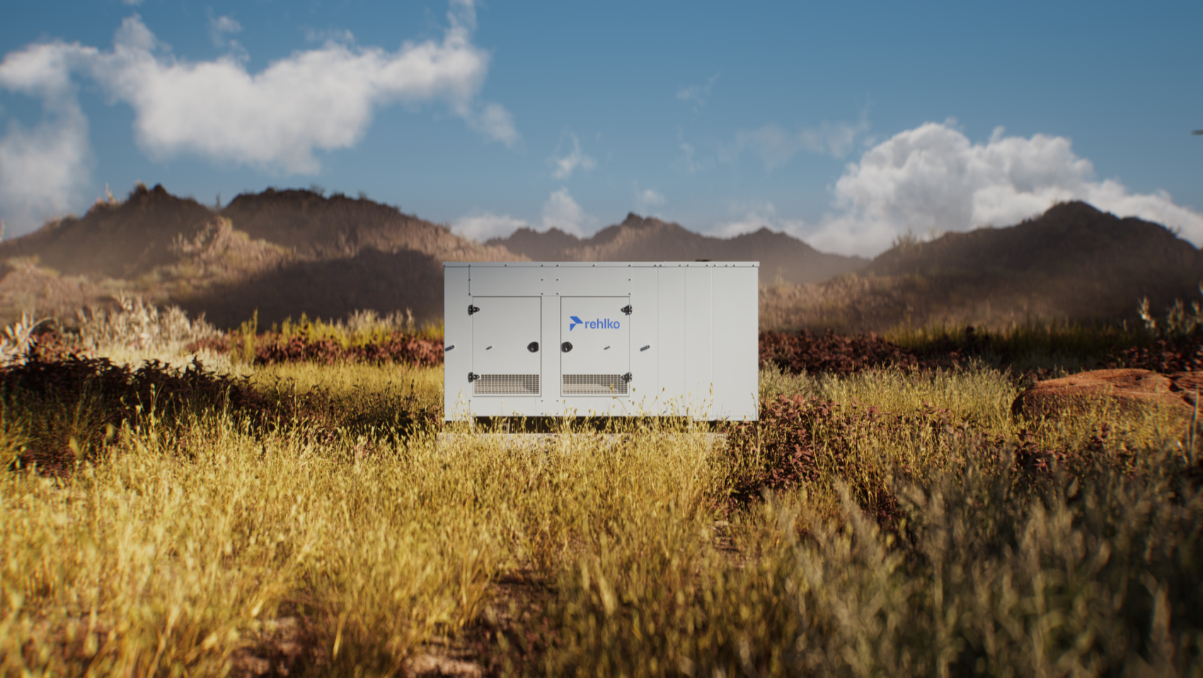 Rehlko New KD Series generator outside in a mountain area.