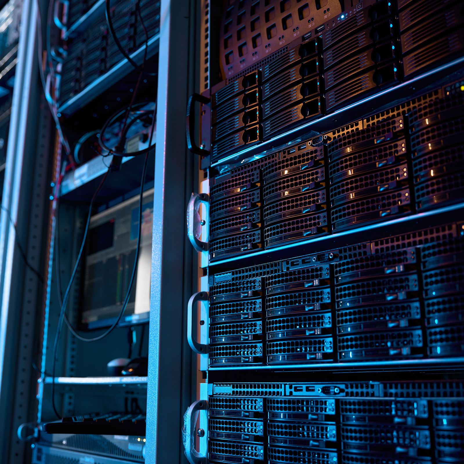 Close up shot of data center servers