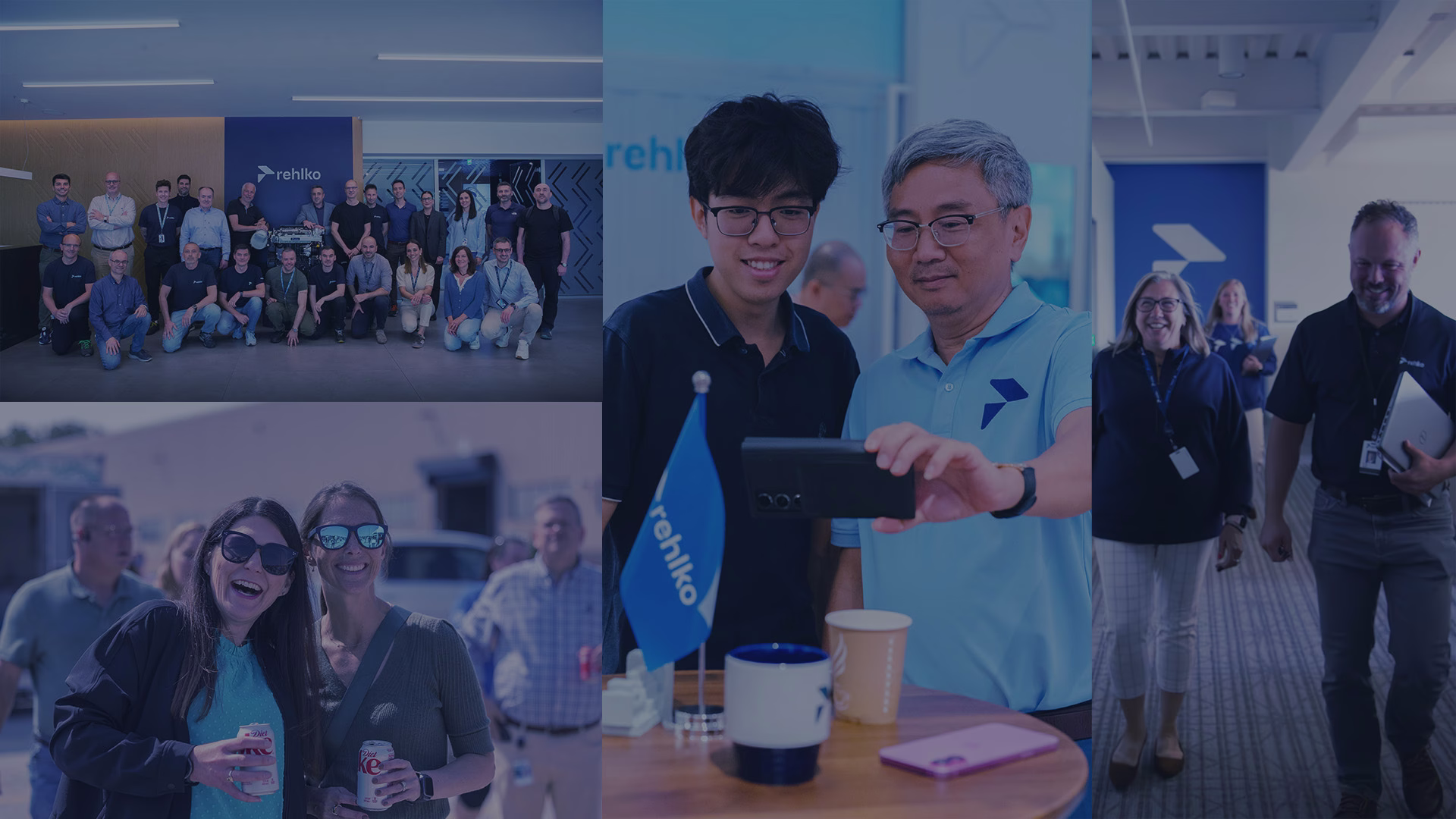Collage of Rehlko employees collaborating, learning, and working across global offices, highlighting career opportunities, professional growth, innovation, teamwork, and a purpose-driven culture focused on resilient energy solutions.